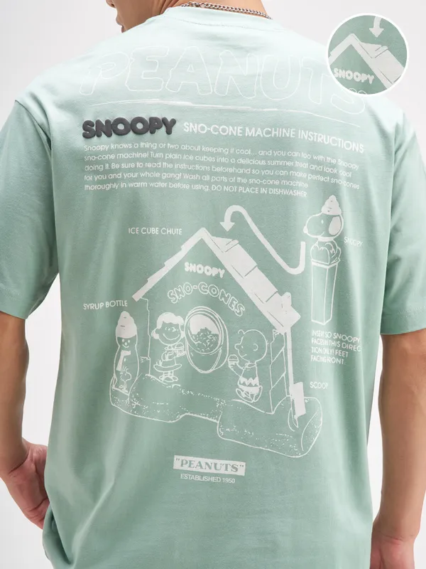 Highlander Men Green Snoopy Peanuts Printed Round Neck T-Shirt