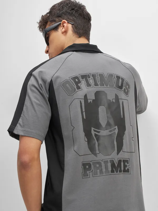 Highlander Men Grey Transformers Printed Polo Collar T-Shirt
