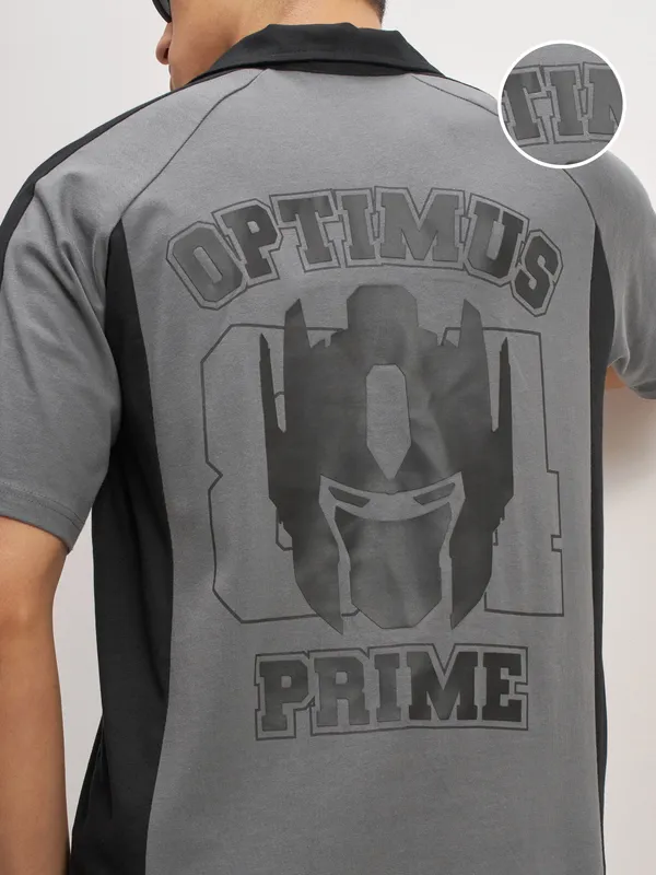 Highlander Men Grey Transformers Printed Polo Collar T-Shirt