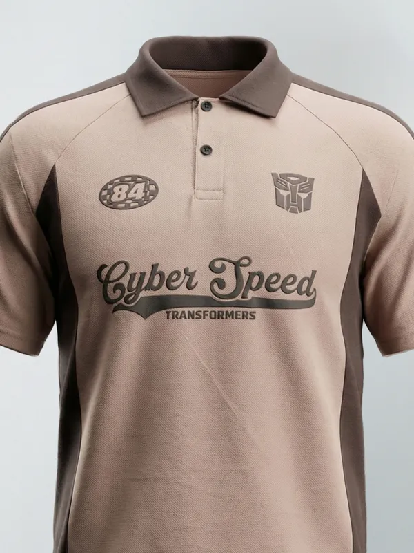 Highlander Men Peach Transformers Printed Polo Collar T-Shirt