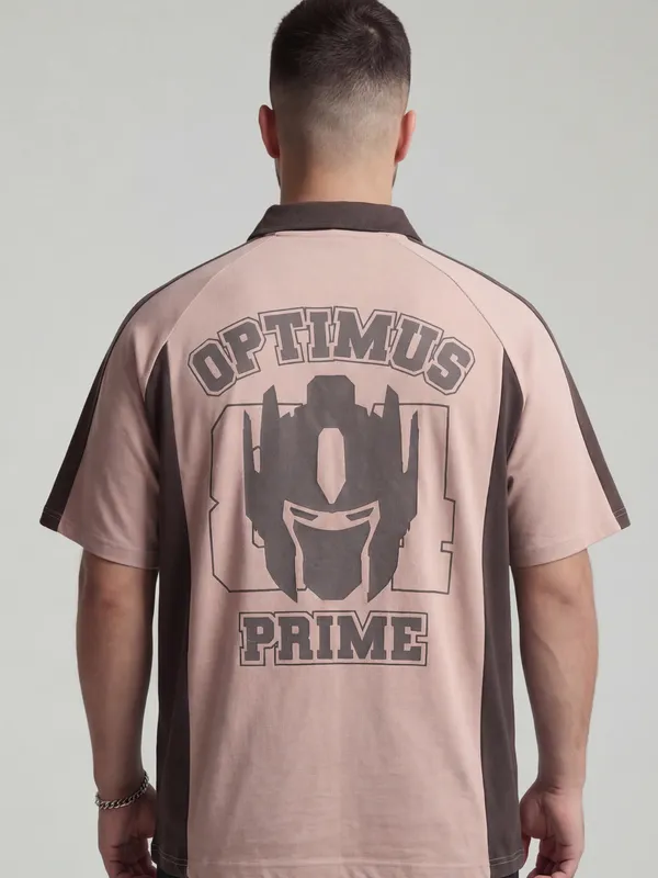 Highlander Men Peach Transformers Printed Polo Collar T-Shirt