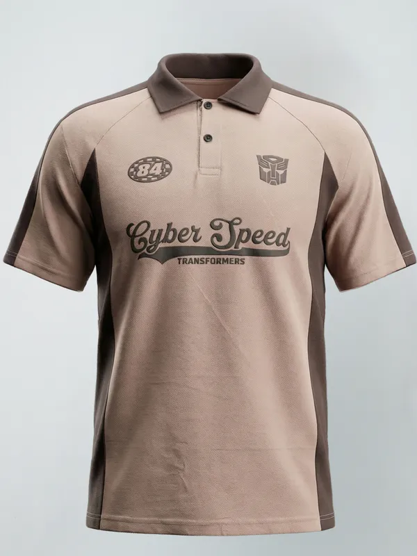 Highlander Men Peach Transformers Printed Polo Collar T-Shirt