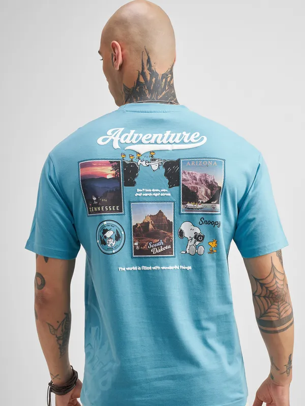 Highlander Men Blue Peanuts Printed Round Neck T-Shirt