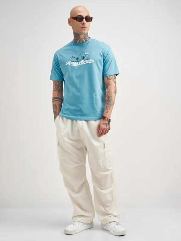 Highlander Men Blue Peanuts Printed Round Neck T-Shirt