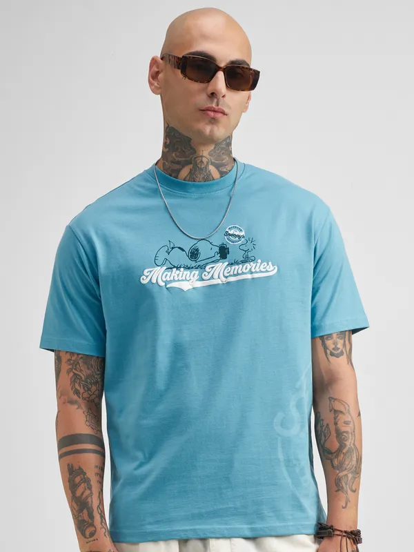 Highlander Men Blue Peanuts Printed Round Neck T-Shirt