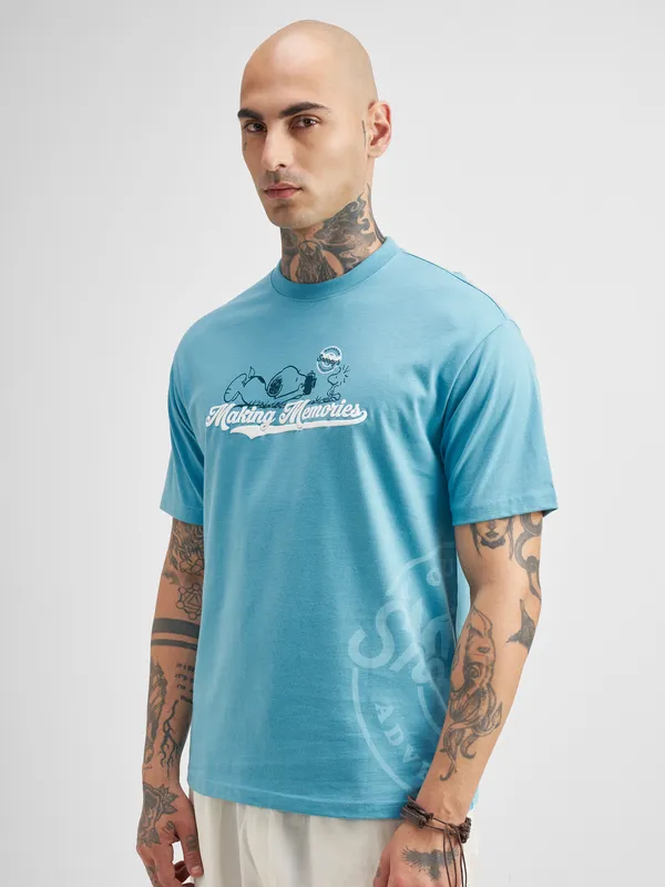 Highlander Men Blue Peanuts Printed Round Neck T-Shirt
