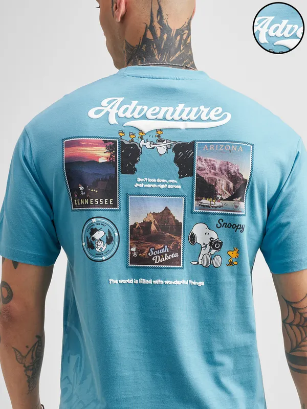 Highlander Men Blue Peanuts Printed Round Neck T-Shirt