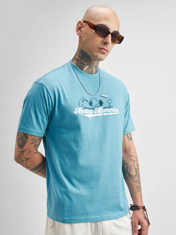 Highlander Men Blue Peanuts Printed Round Neck T-Shirt