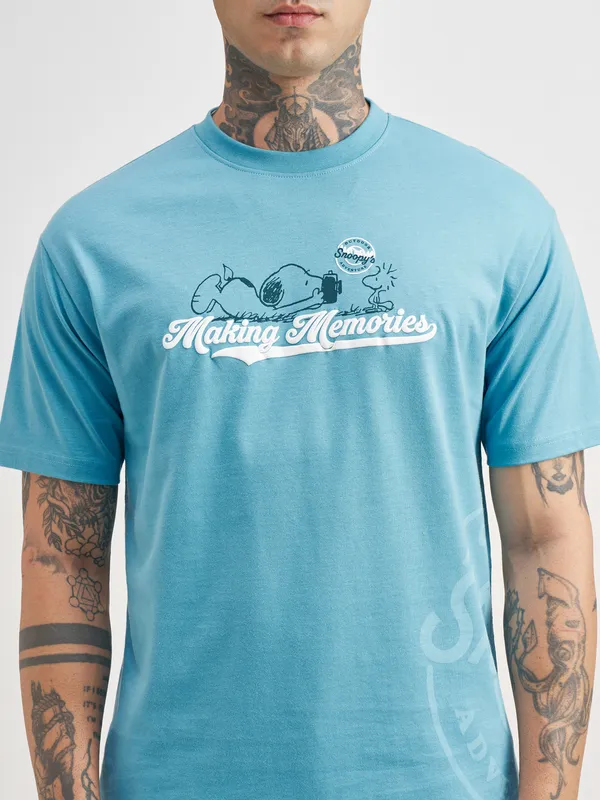 Highlander Men Blue Peanuts Printed Round Neck T-Shirt