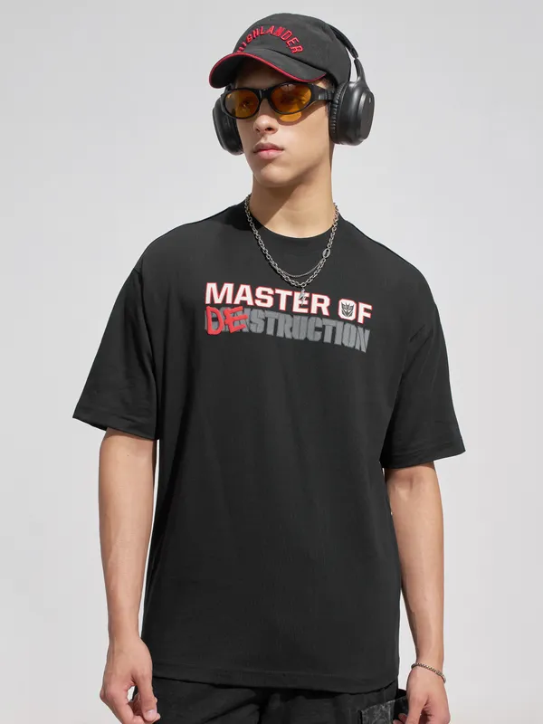 Highlander Men Black Transformers Printed Round Neck T-Shirt