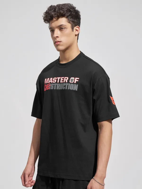 Highlander Men Black Transformers Printed Round Neck T-Shirt