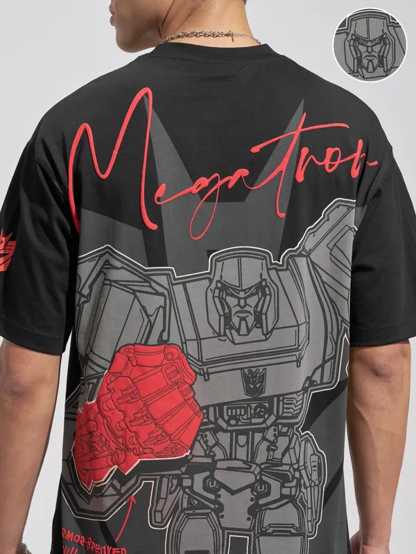 Highlander Men Black Transformers Printed Round Neck T-Shirt