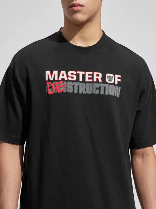 Highlander Men Black Transformers Printed Round Neck T-Shirt