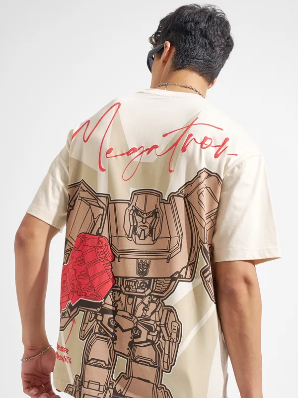 Highlander Men Beige Printed Round Neck T-Shirt