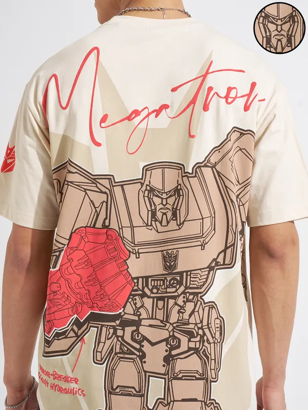 Highlander Men Beige Printed Round Neck T-Shirt