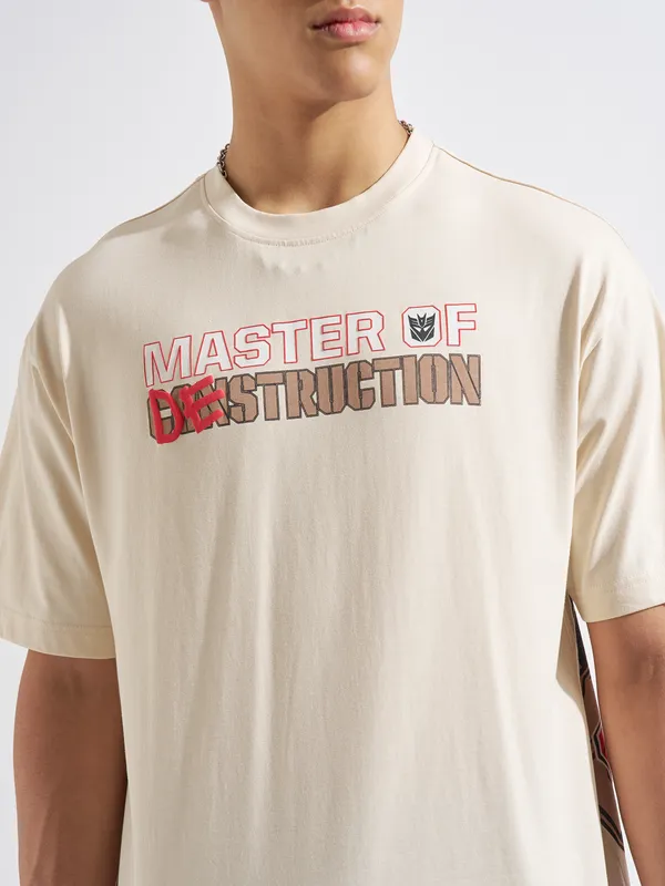 Highlander Men Beige Printed Round Neck T-Shirt