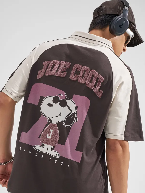 Highlander Men Brown Snoopy Printed Polo Collar T-Shirt