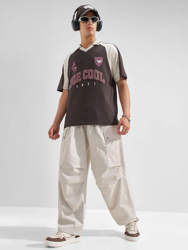 Highlander Men Brown Snoopy Printed Polo Collar T-Shirt