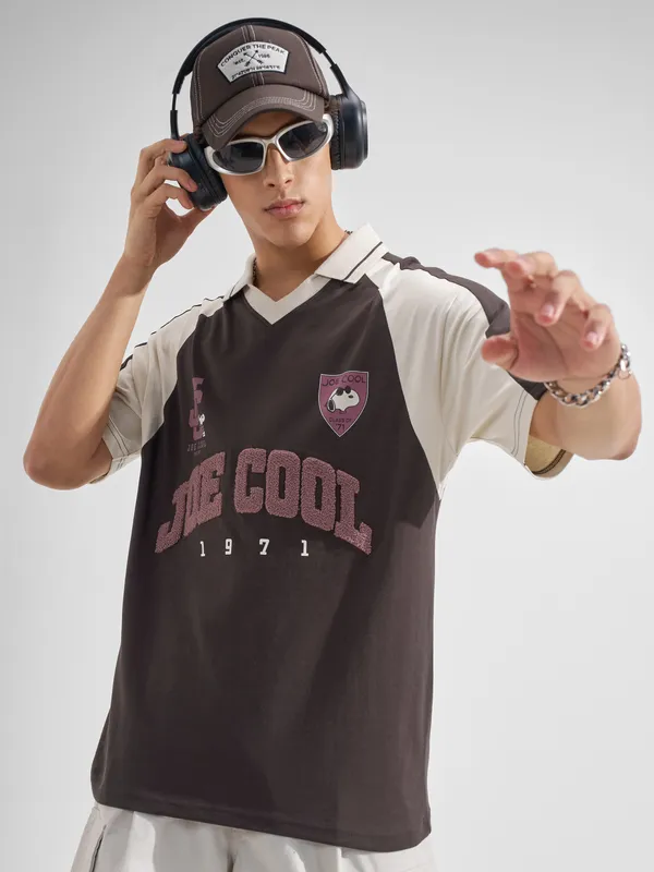 Highlander Men Brown Snoopy Printed Polo Collar T-Shirt