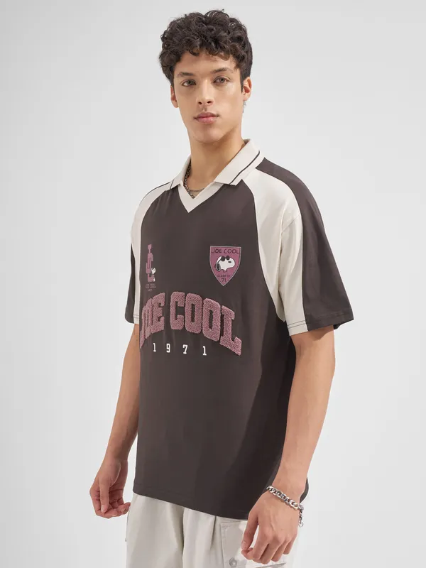 Highlander Men Brown Snoopy Printed Polo Collar T-Shirt