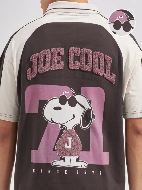 Highlander Men Brown Snoopy Printed Polo Collar T-Shirt