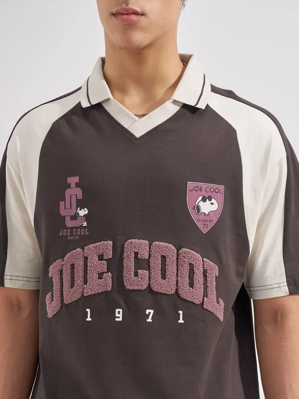 Highlander Men Brown Snoopy Printed Polo Collar T-Shirt