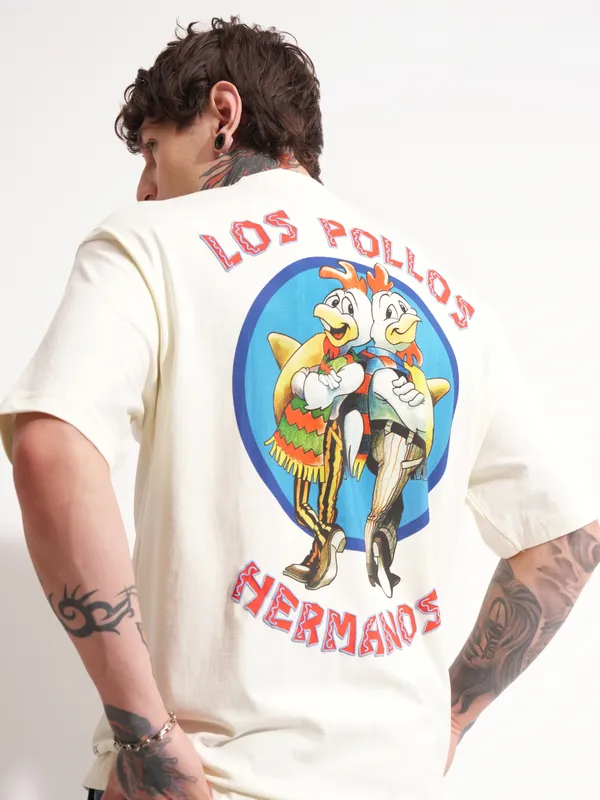 Highlander Men Beige Breaking Bad Printed Round Neck Oversized Fit T-Shirt