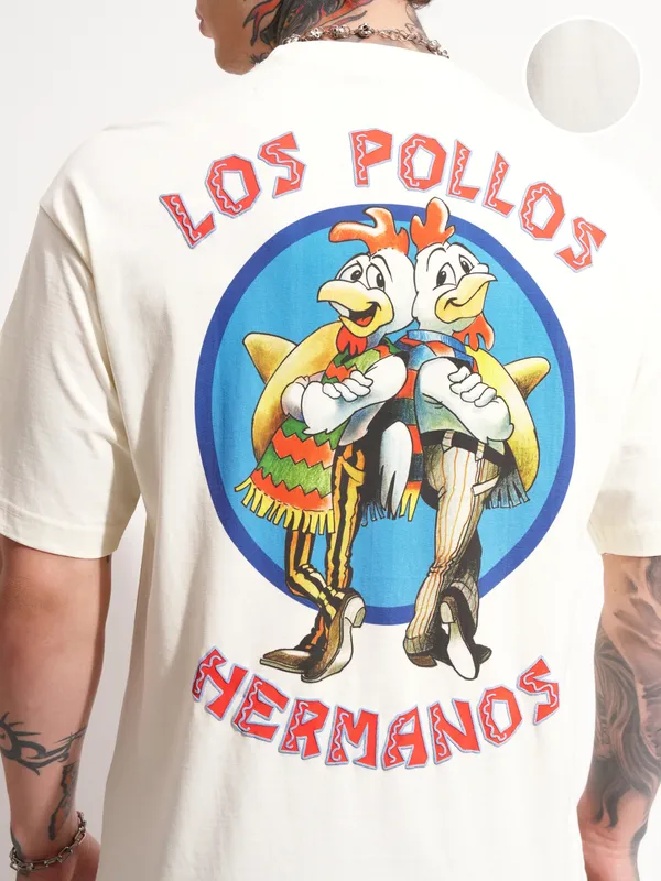 Highlander Men Beige Breaking Bad Printed Round Neck Oversized Fit T-Shirt