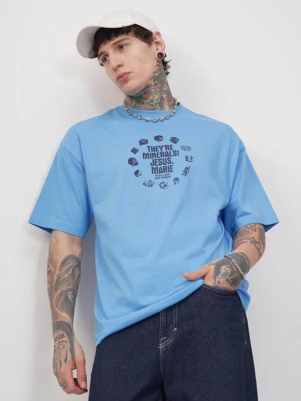 Highlander Men Blue Breaking Bad Printed Round Neck Oversized Fit T-Shirt