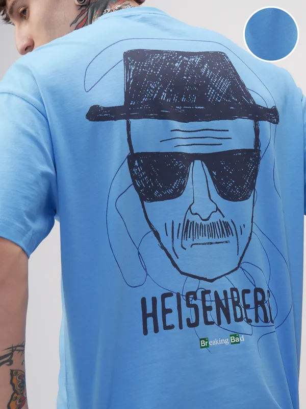 Highlander Men Blue Breaking Bad Printed Round Neck Oversized Fit T-Shirt