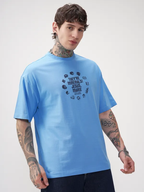 Highlander Men Blue Breaking Bad Printed Round Neck Oversized Fit T-Shirt