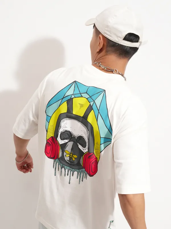 Highlander Men Off White Breaking Bad Printed Round Neck Oversized Fit T-Shirt