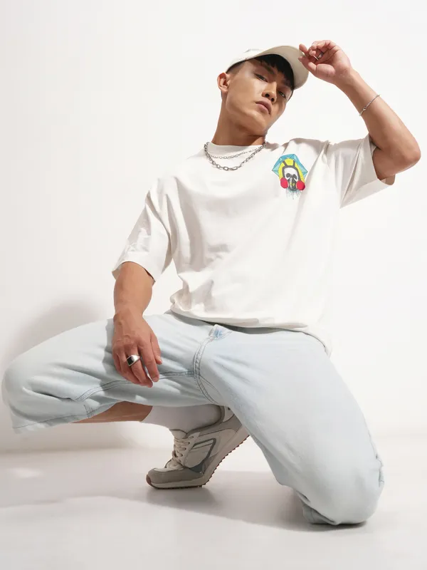 Highlander Men Off White Breaking Bad Printed Round Neck Oversized Fit T-Shirt