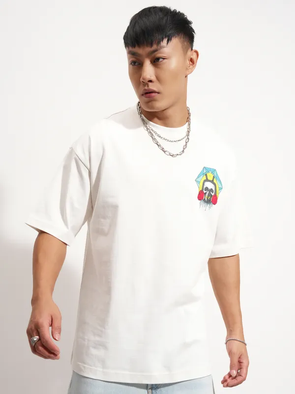 Highlander Men Off White Breaking Bad Printed Round Neck Oversized Fit T-Shirt