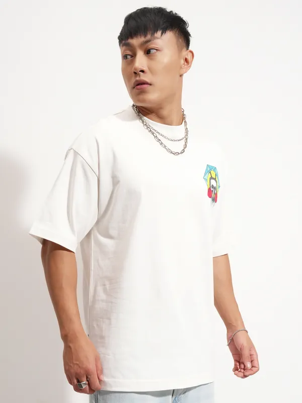 Highlander Men Off White Breaking Bad Printed Round Neck Oversized Fit T-Shirt