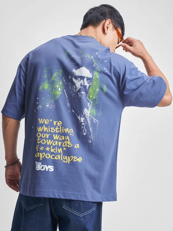 Highlander Men Blue The Boys Printed Round Neck Oversized Fit T-Shirt