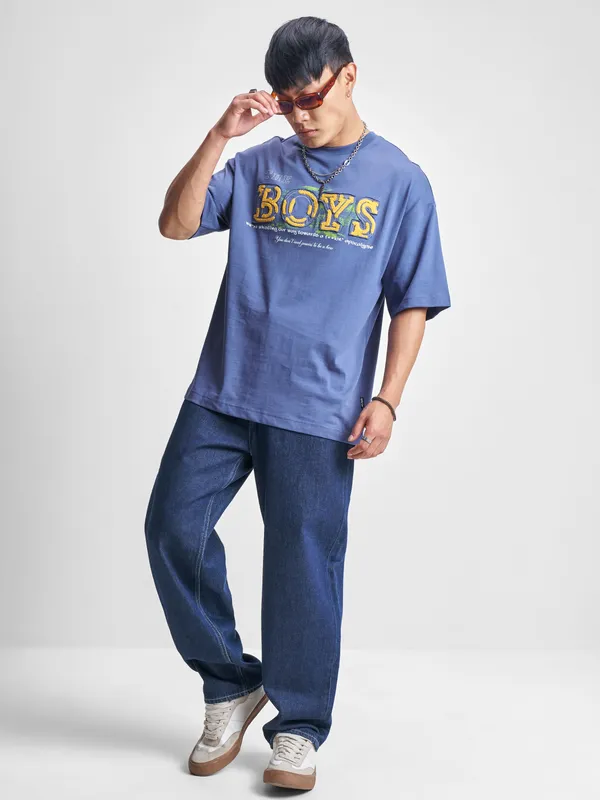 Highlander Men Blue The Boys Printed Round Neck Oversized Fit T-Shirt
