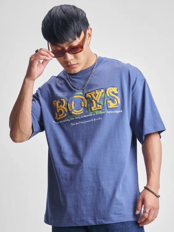 Highlander Men Blue The Boys Printed Round Neck Oversized Fit T-Shirt