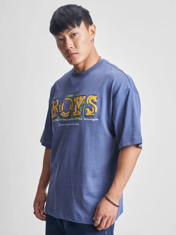 Highlander Men Blue The Boys Printed Round Neck Oversized Fit T-Shirt