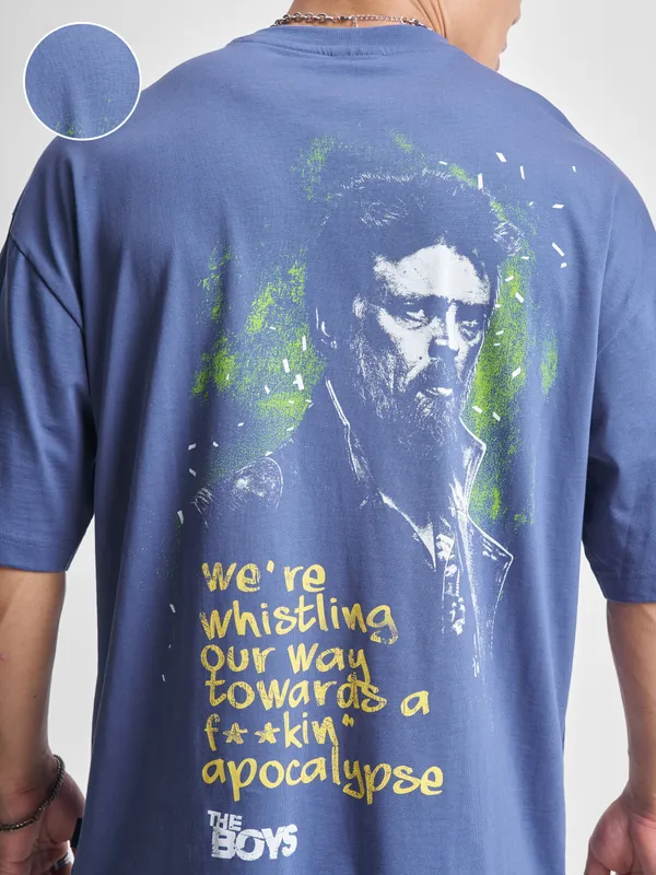 Highlander Men Blue The Boys Printed Round Neck Oversized Fit T-Shirt