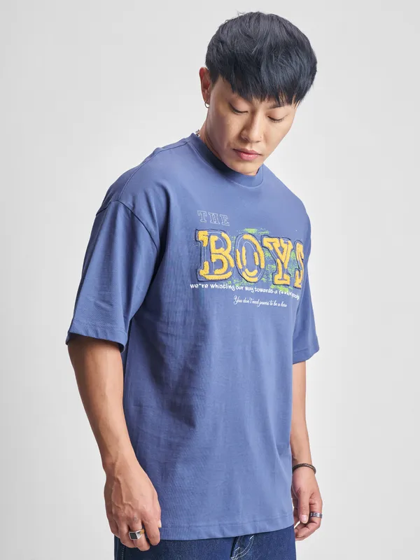 Highlander Men Blue The Boys Printed Round Neck Oversized Fit T-Shirt