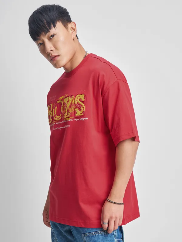 Highlander Men Red The Boys Printed Round Neck Oversized Fit T-Shirt