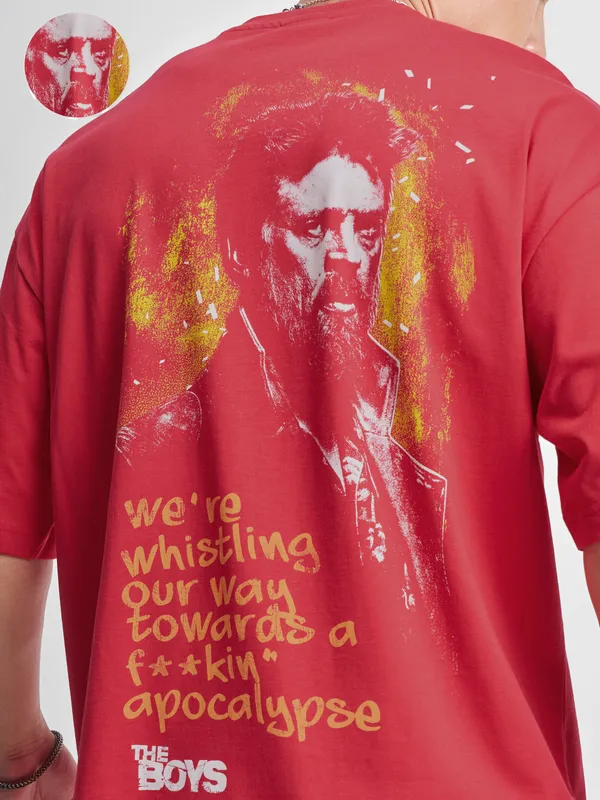 Highlander Men Red The Boys Printed Round Neck Oversized Fit T-Shirt