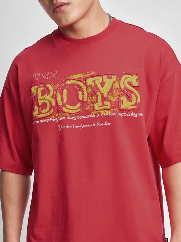 Highlander Men Red The Boys Printed Round Neck Oversized Fit T-Shirt
