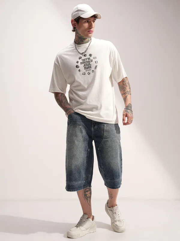 Highlander Men Off White Breaking Bad Printed Round Neck Oversized Fit T-Shirt
