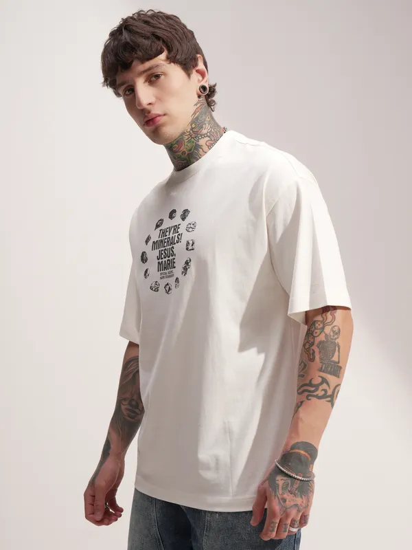 Highlander Men Off White Breaking Bad Printed Round Neck Oversized Fit T-Shirt