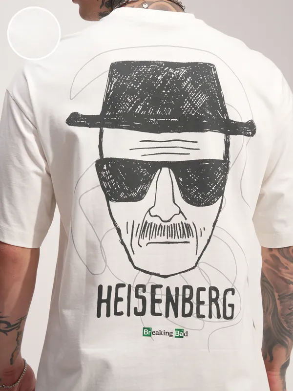 Highlander Men Off White Breaking Bad Printed Round Neck Oversized Fit T-Shirt