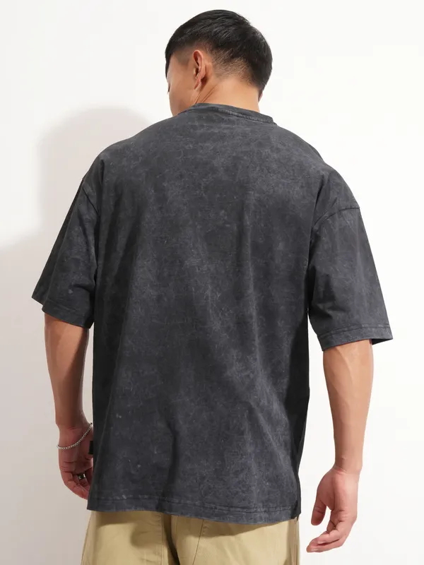 Highlander Men Black Transformers Printed Round Neck Oversized Fit T-Shirt