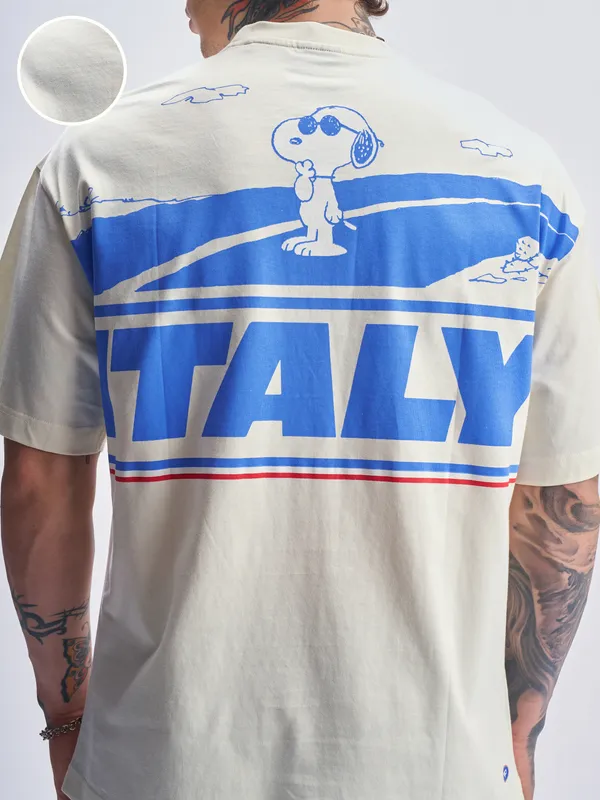Highlander Men Beige Peanuts Printed Round Neck Oversized Fit T-Shirt