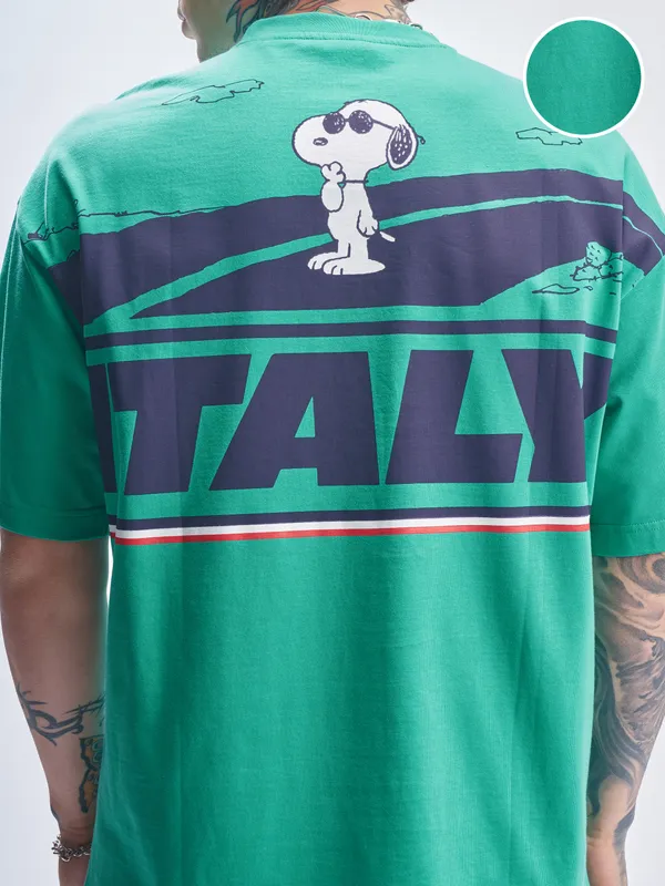 Highlander Men Turquoise Peanuts Printed Round Neck Oversized Fit T-Shirt